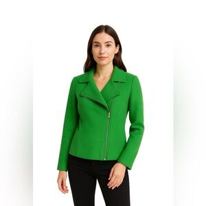 Talbots Wool Blend Knit Moto Style Jacket Size 12 Kelly Green Minimal Winter